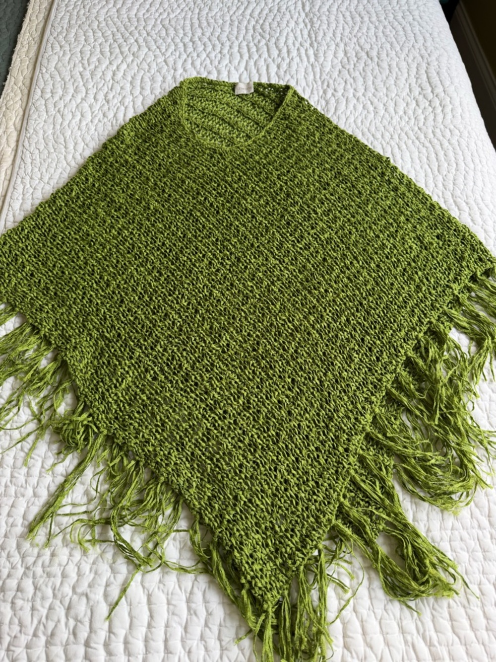 Chico's Lime Green Open Knit Fringe Poncho